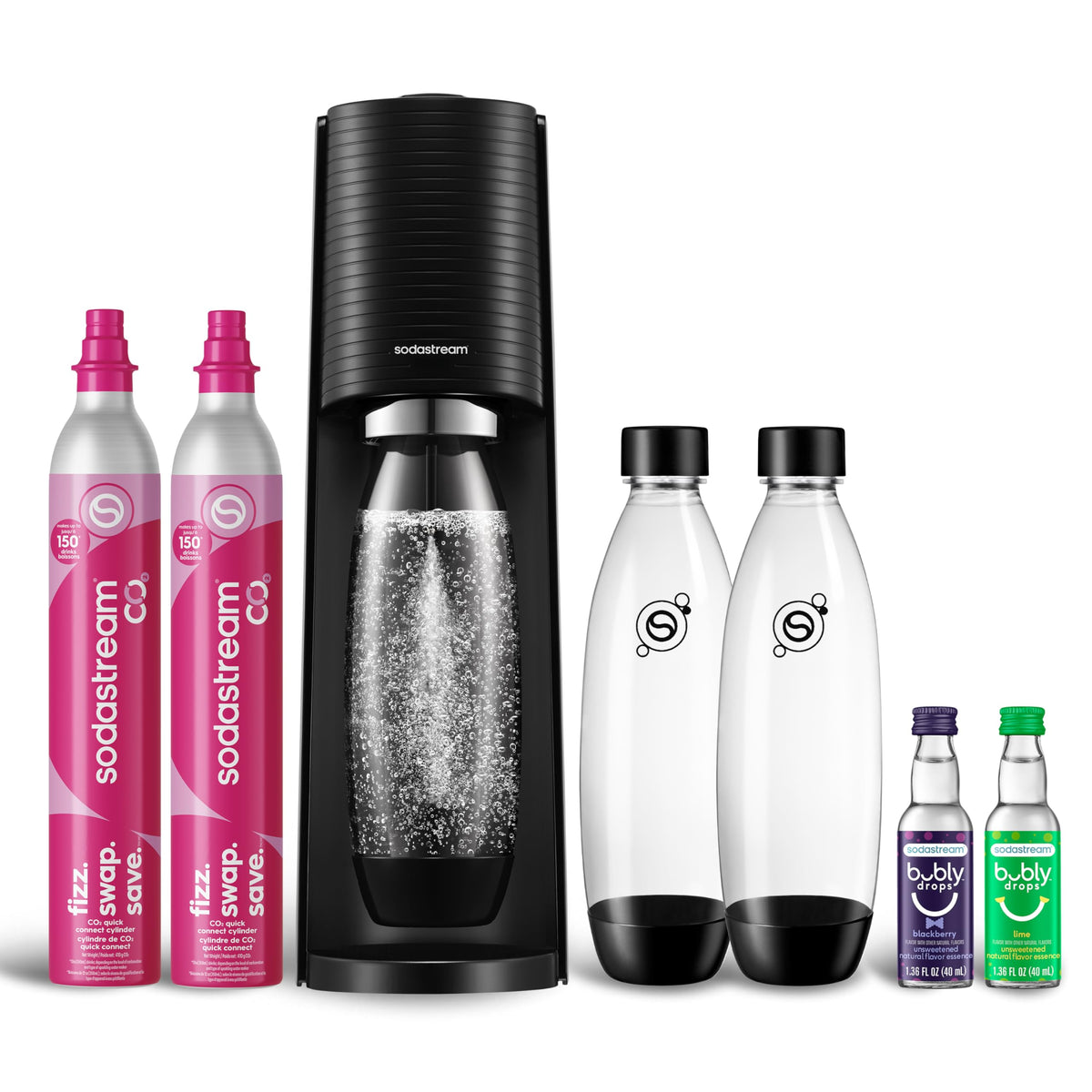 Sodastream Terra sparkling water maker on the counter for customizable beverages.