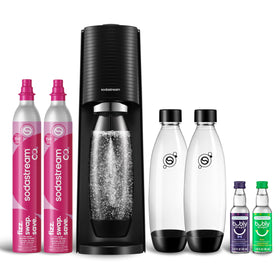 Sodastream Terra sparkling water maker on the counter for customizable beverages.