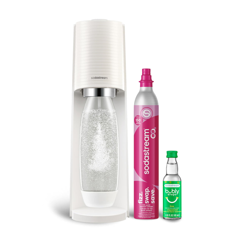 SodaStream Terra white machine on counter for personalized sparkling water