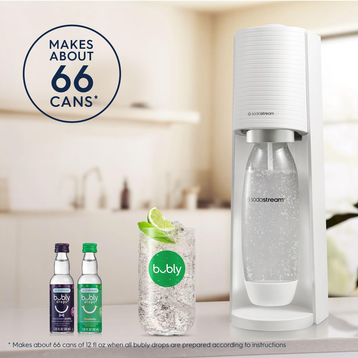 SodaStream Terra white matte front on a modern kitchen counter