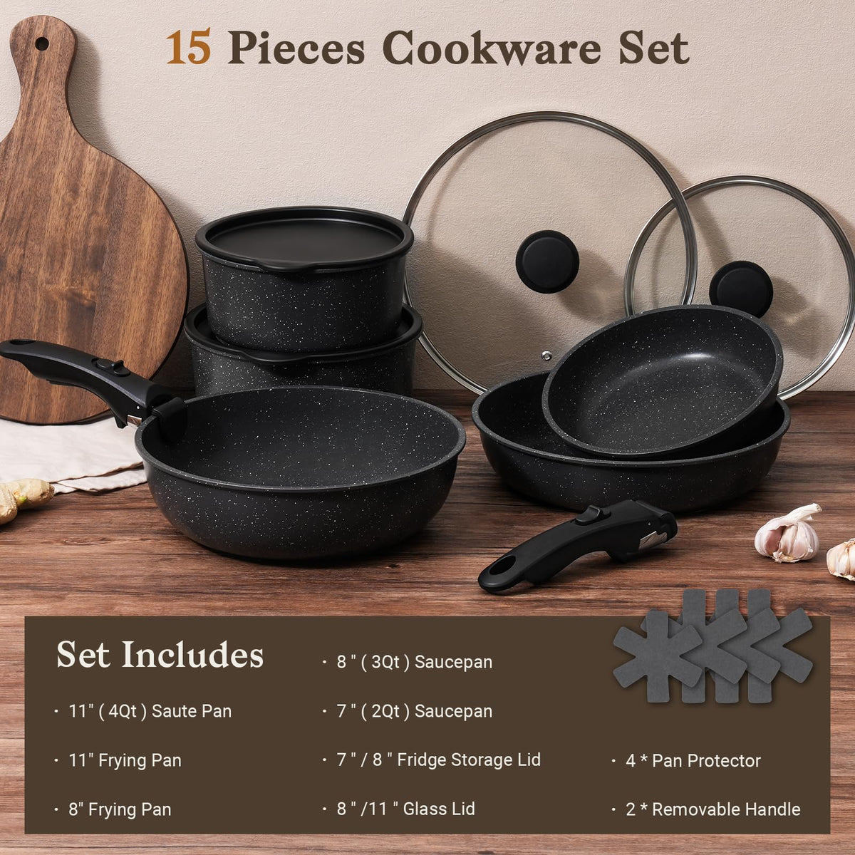 SODAY 15pcs set with nonstick coating for effortless release and quick cleanup.