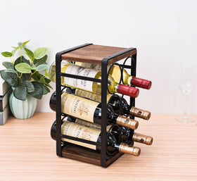SODUKU Rustic Wood Countertop Wine Rack on kitchen counter, stylish wine display.