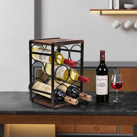 SODUKU Rustic Wood Countertop Wine Rack no-assembly design ready to use.