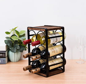 SODUKU Rustic Wood Countertop Wine Rack side view of sturdy metal-wood frame.