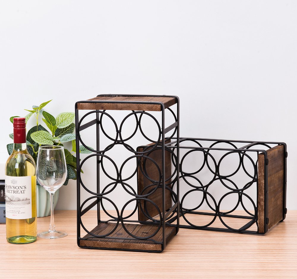 SODUKU Rustic Wood Countertop Wine Rack close-up on natural wood grain.