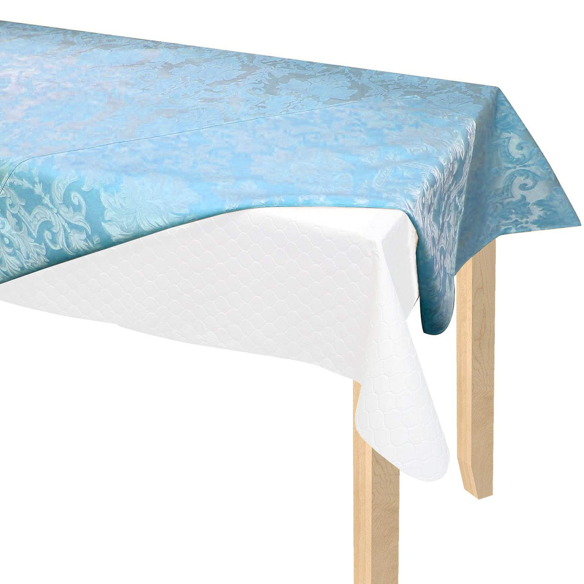 SOFINNI table pad cover with vinyl top protecting tabletops from spills and heat
