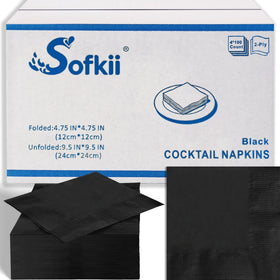 Sofkii 400-count black cocktail napkins pack, ideal for bulk party supplies.