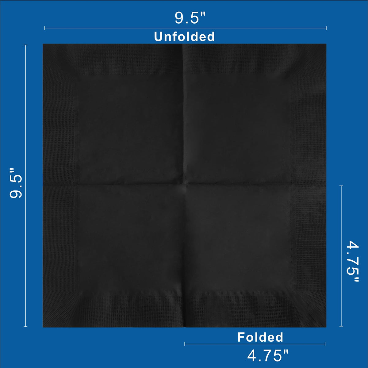 Sofkii black cocktail napkins folded to 4.75x4.75 inches for elegant place settings.