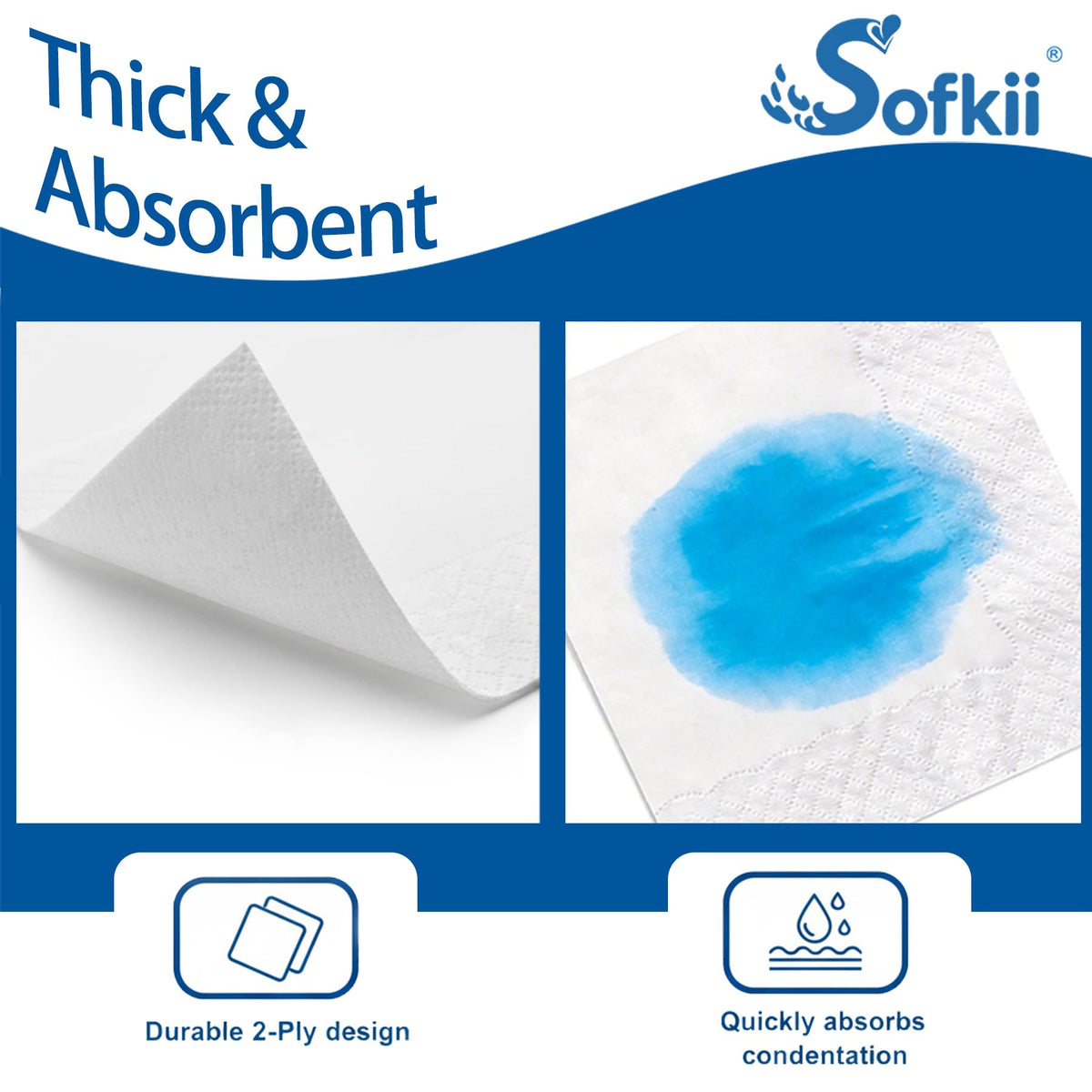 Sofkii disposable napkins for bars and parties, quick cleanup.
