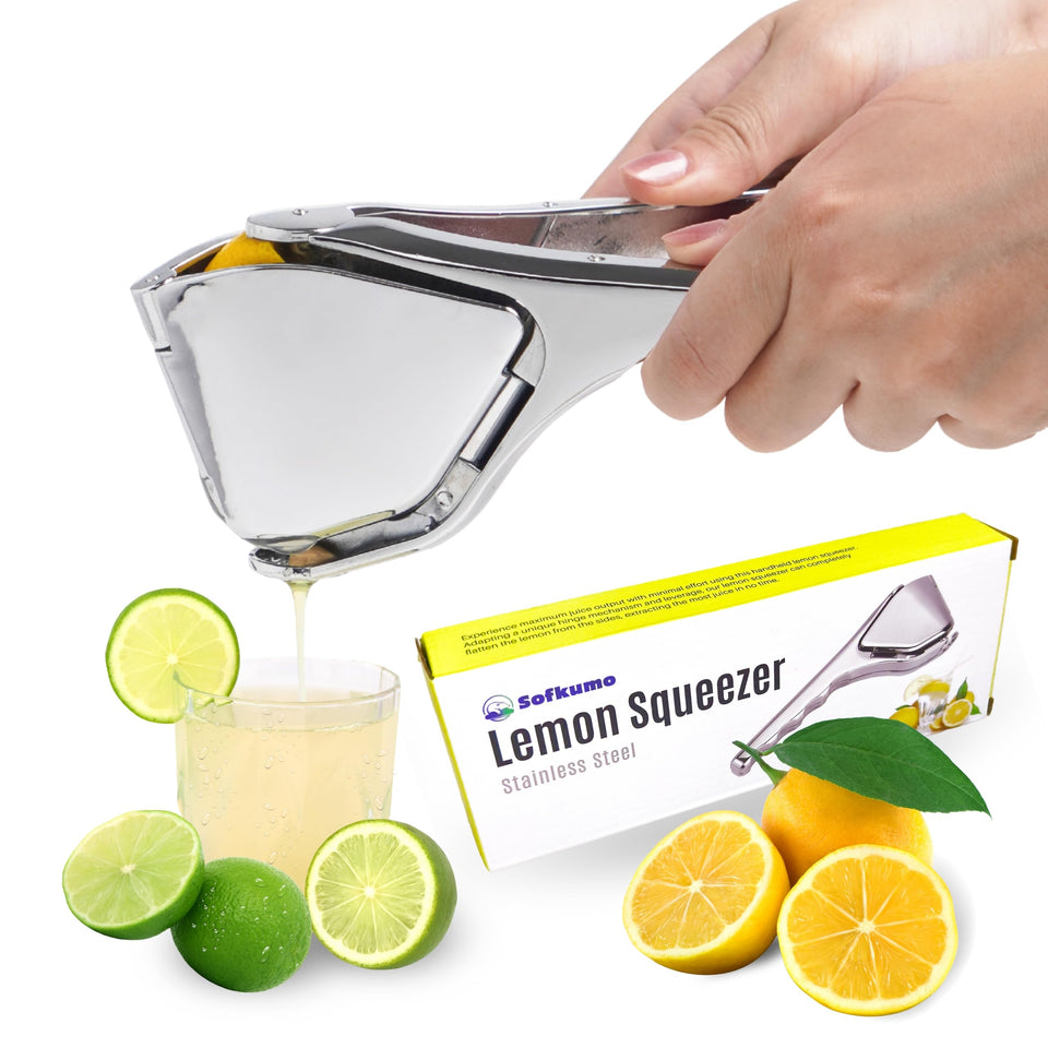 Sofkumo heavy-duty lemon squeezer pressing lemons for quick, fresh juice