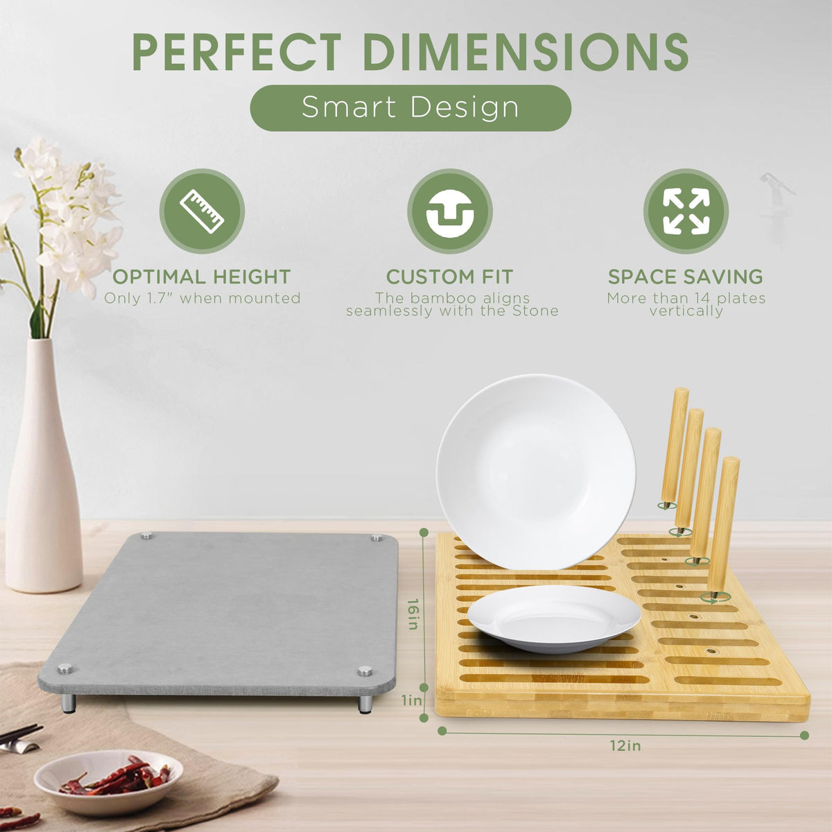 Sofort 2-in-1 dish drying mat with rack enabling organized drying