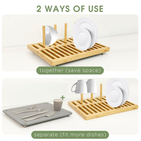 Sofort bamboo rack detail showing natural wood support for plates and cups