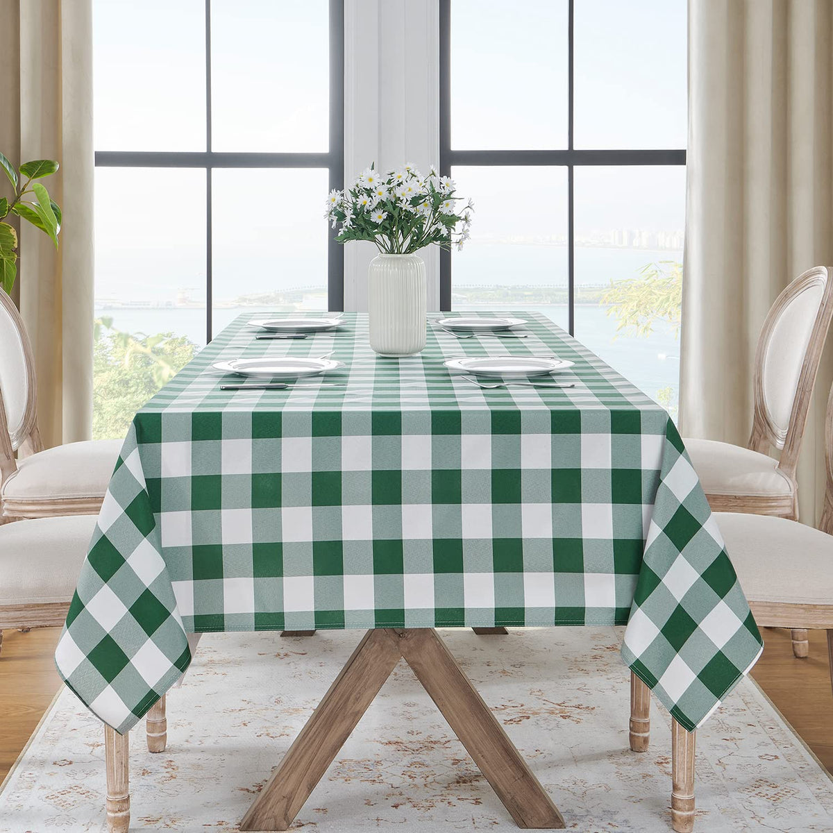 Softalker Easter gathering with plaid tablecloth for festive setting.