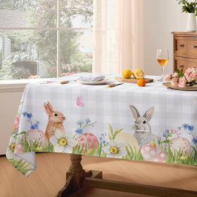 Softalker Easter tablecloth on dining table for six.