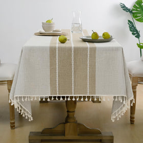 Softalker outdoor tablecloth 55x70 Coffee Lines drapes elegantly for al fresco dining.
