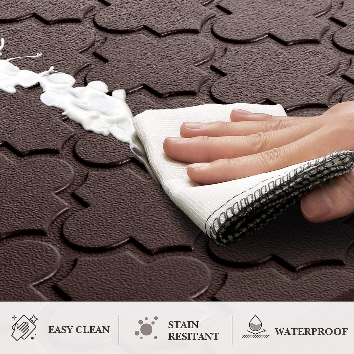 SoftDuo beveled-edge non-slip kitchen mat chocolate stays in place while you cook.