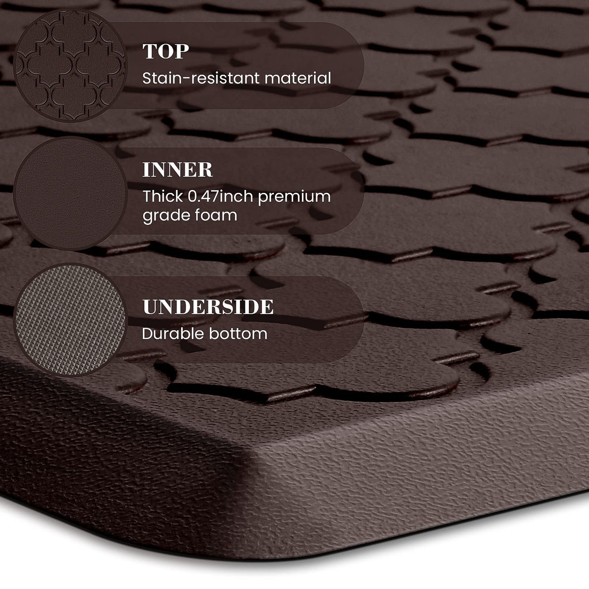 SoftDuo embossed texture kitchen mat chocolate adds grip and style.