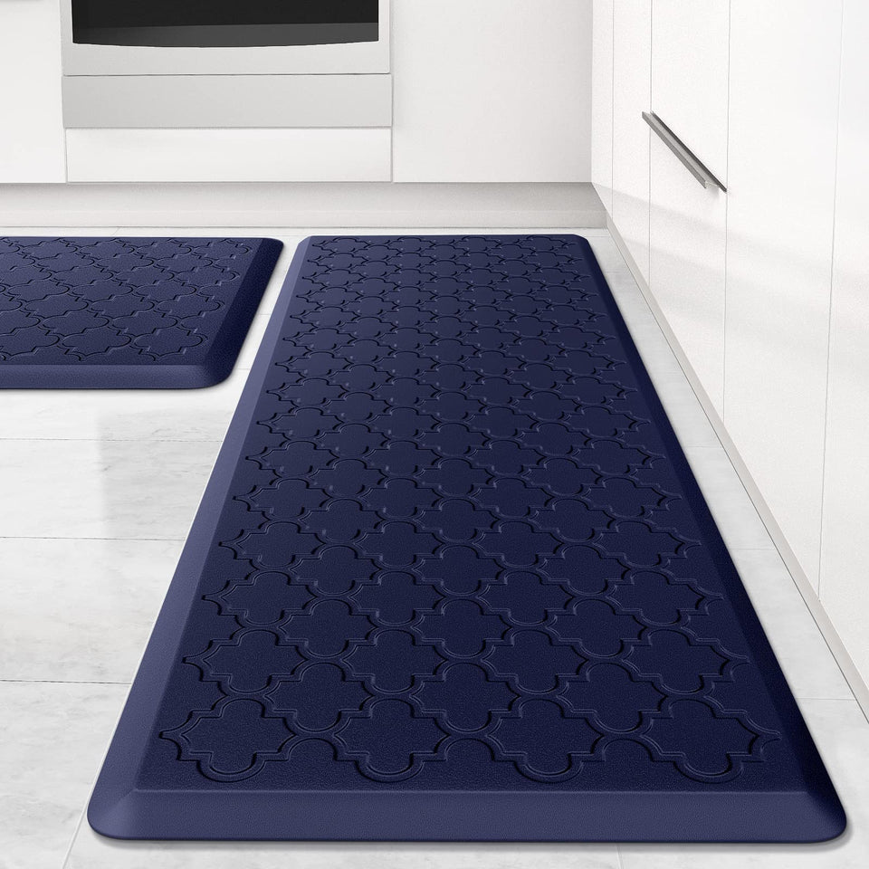 SoftDuo kitchen mat 2pc blue setup provides stable comfort during food prep