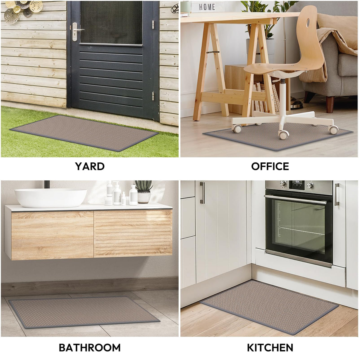 SoftDuo 17x28 grey kitchen mat blends with decor and cushions standing.