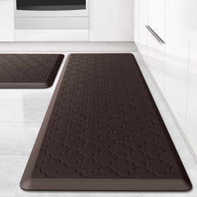 SoftDuo two-piece kitchen mat in chocolate offers flexible pairing for comfortable standing.