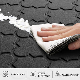 SoftDuo non-slip kitchen rug stays put on slick floors.