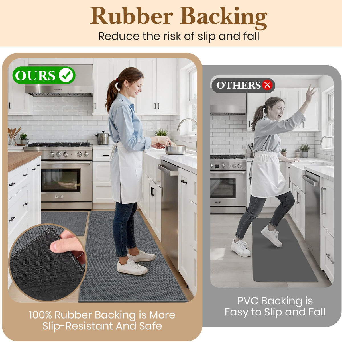 SofterCharm chenille rug, grey, absorbs spills and catches crumbs at the sink.