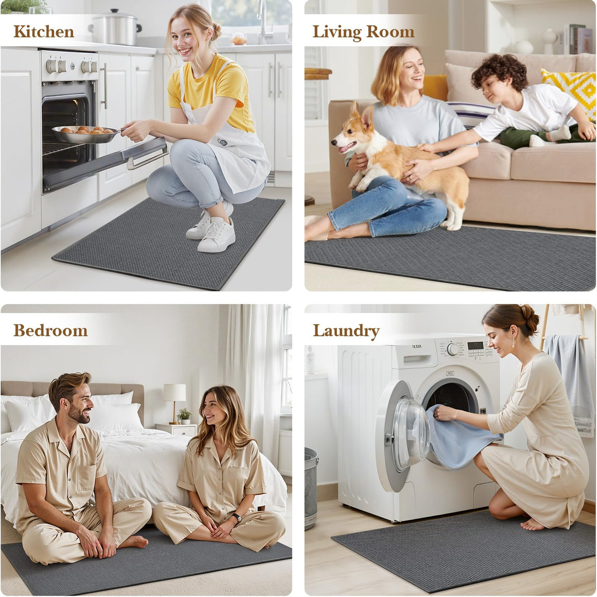 SofterCharm daily-use kitchen rug, grey, ideal for high-traffic areas.
