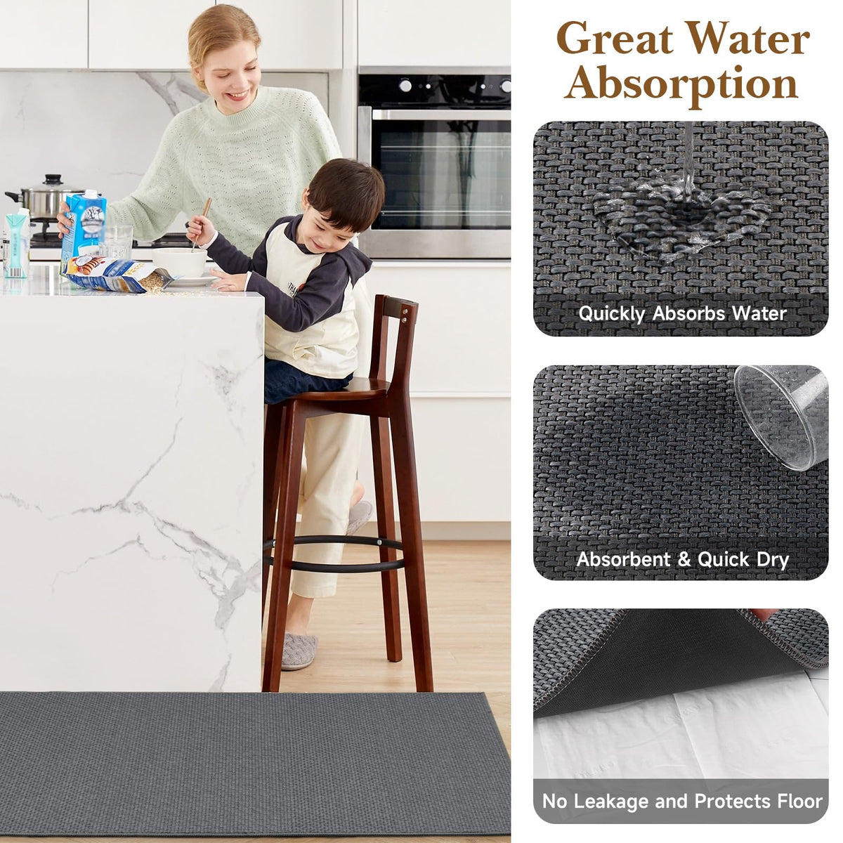 SofterCharm non-slip rug with grey backing, keeps floors steady during busy cooking.