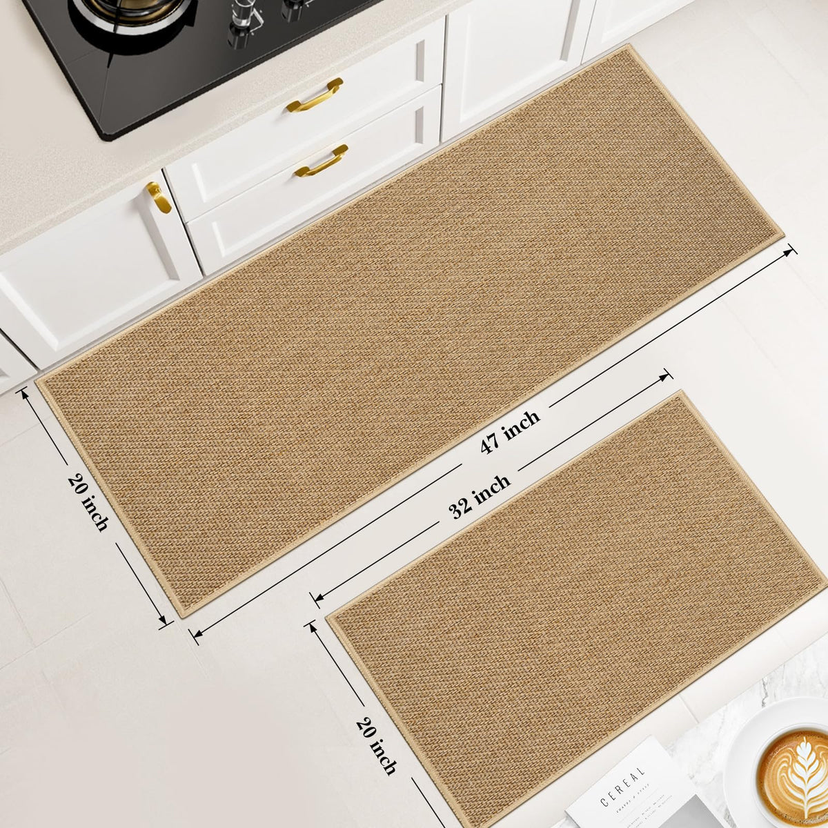 SofterCharm front-sink mat 20x32 highlights non-slip backing for safer standing near the sink.