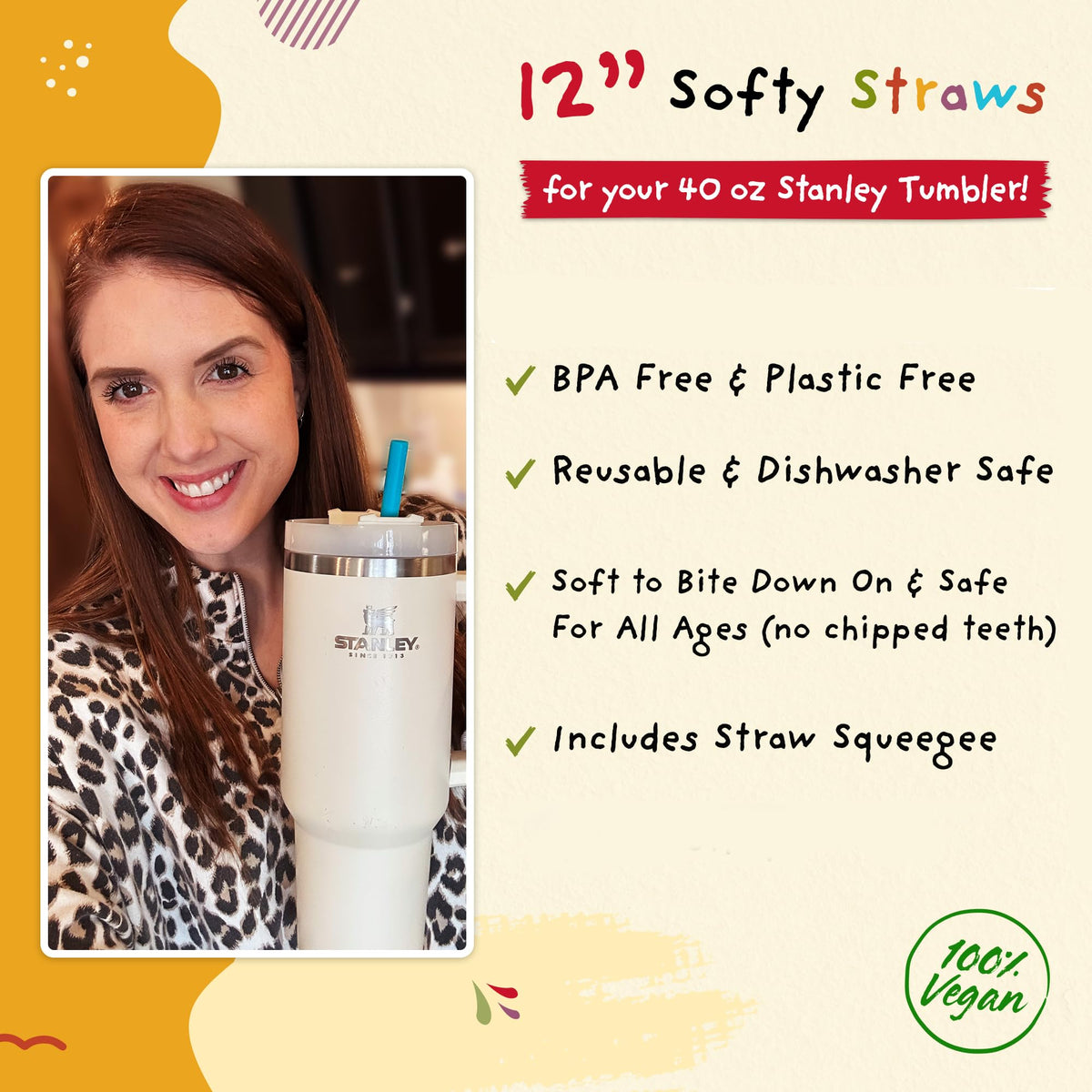 Softy Straws 12-inch Yeti tumbler straw, wide bore for smoothies and iced drinks.