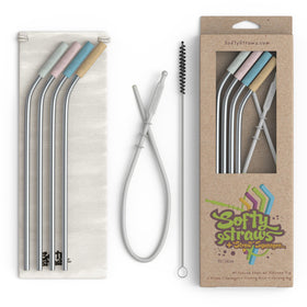 Softy Straws 9-inch curved stainless steel straw with silicone tip for safe sipping