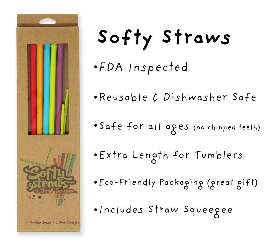 Softy Straws bite-friendly silicone helps protect teeth during casual beverages.