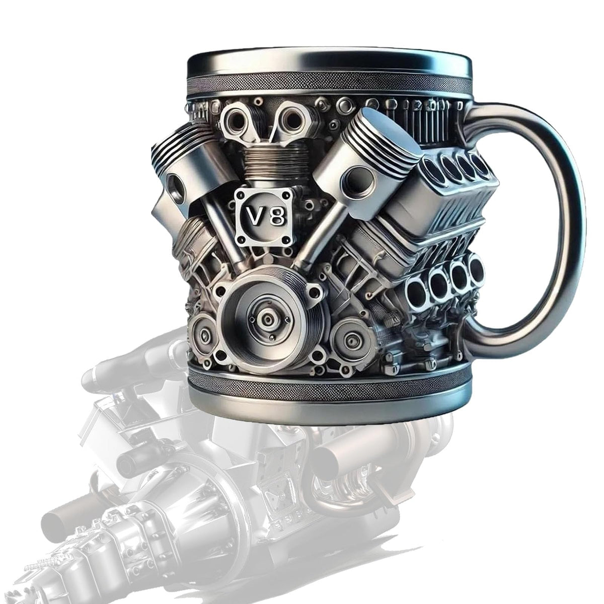 SoFuzijia V8 engine mug outer resin design enhances desk display and automotive vibes.
