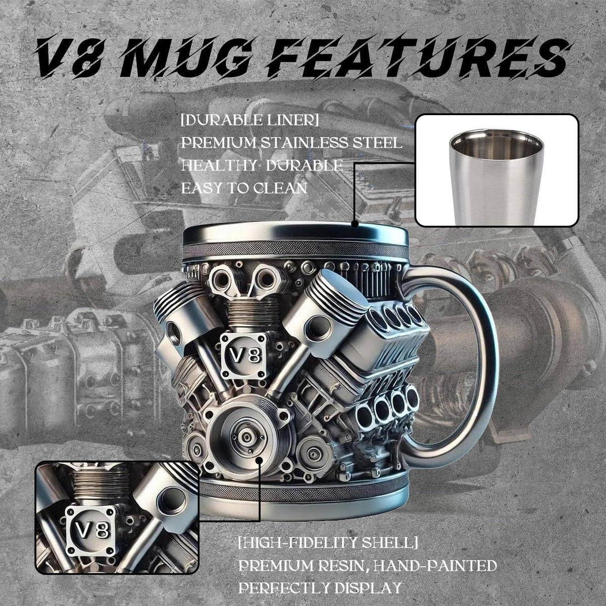 SoFuzijia V8 mug in red color adds sporty flair to your coffee routine.