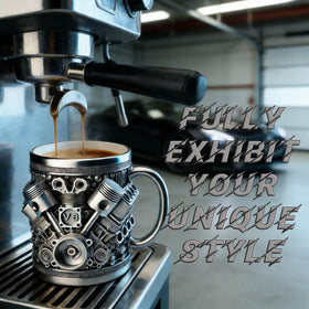 SoFuzijia V8 mug retro finish offers a vintage automotive appeal.