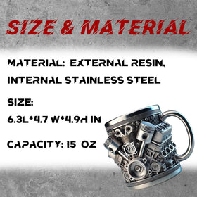 SoFuzijia V8 engine mug with stainless inner keeps beverages warm longer.