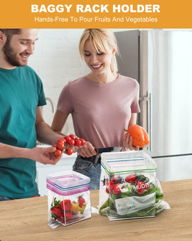 SOGUAOLO Ziplock Bag Holder with empty bag demonstrates hands-free operation.