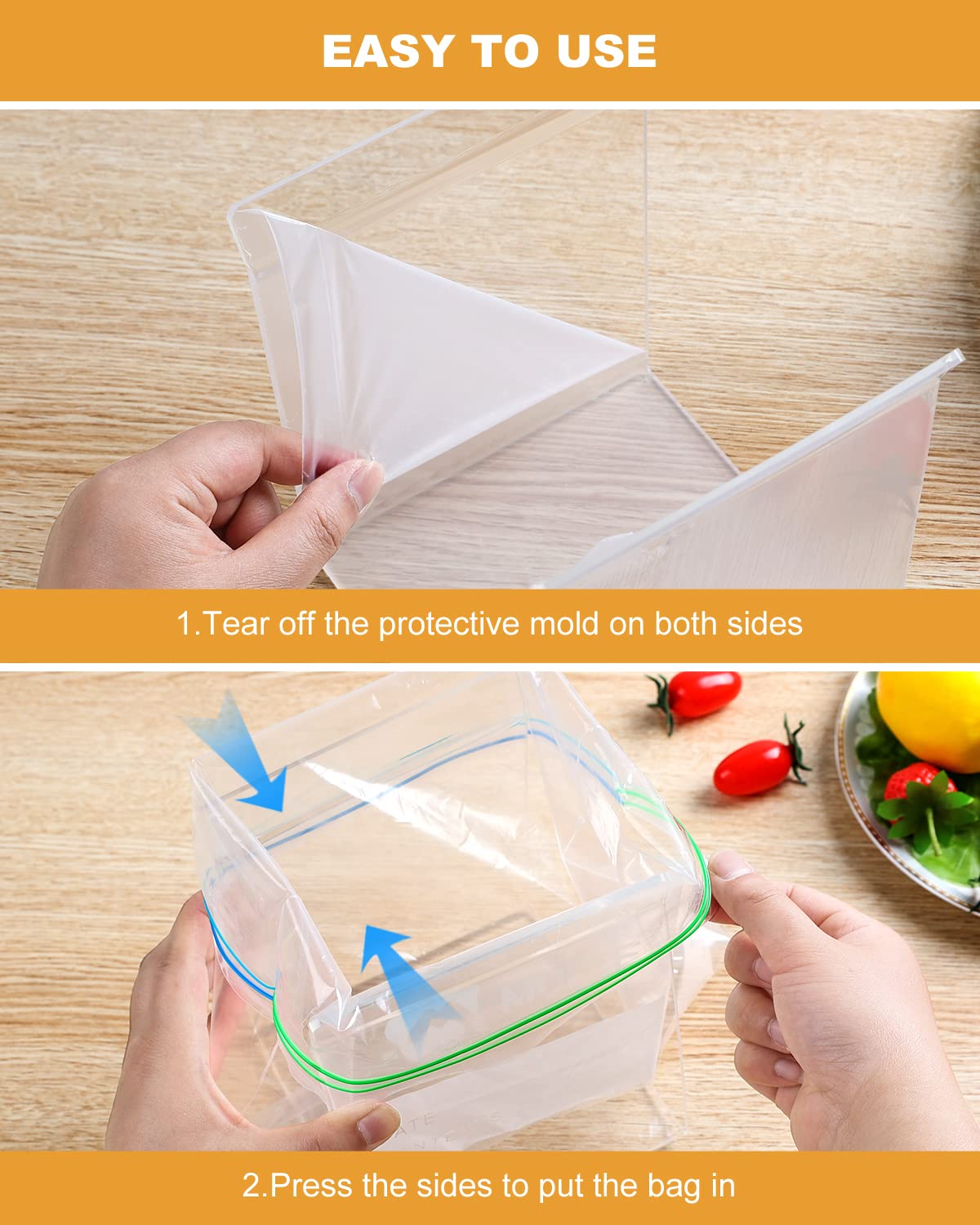 SOGUAOLO Ziplock Bag Holder fits gallon-size bags for larger batches.