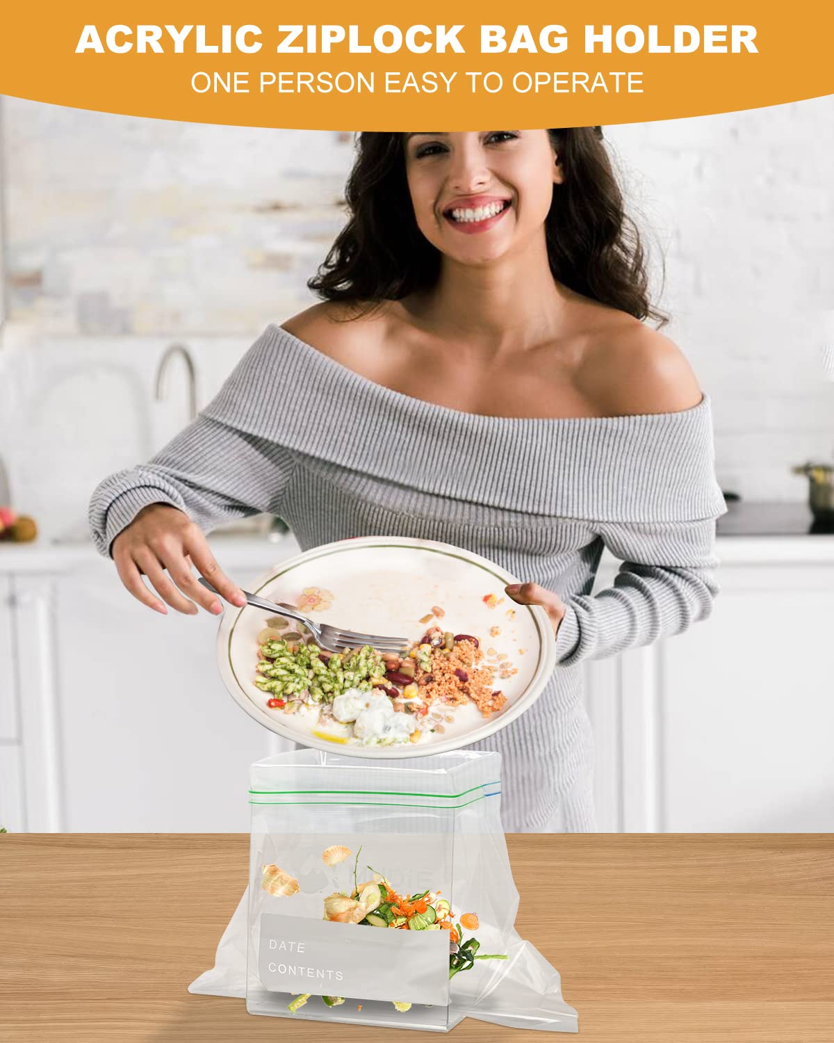 SOGUAOLO Ziplock Bag Holder fits quart-size bags for snacks and portions.