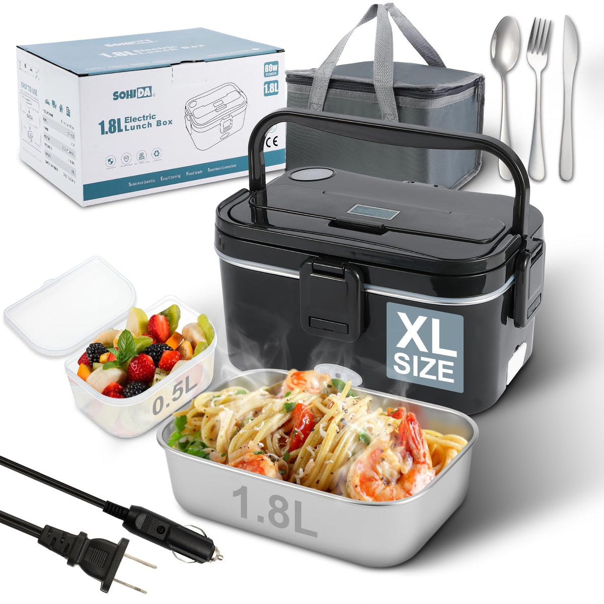 SOHIDA heated lunch box showing bigger meal capacity for hearty meals on the go.