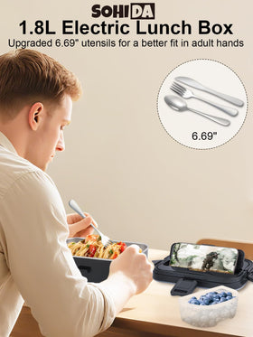 SOHIDA heated lunch box with upgraded utensils for comfortable adult dining.