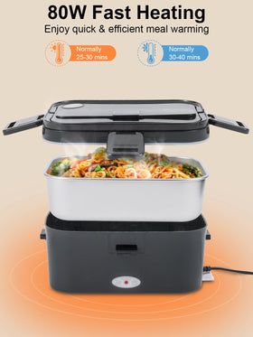 SOHIDA heated lunch box demonstrating 80W heating for quick meals.