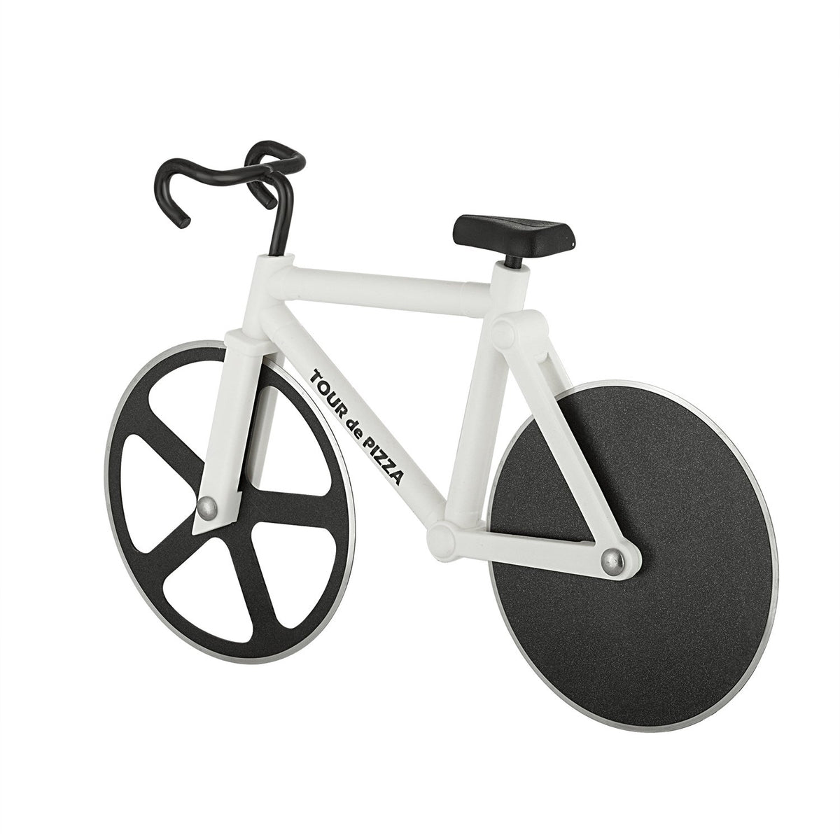 SOHO Kitchen Tour de Pizza Cutter with stand demonstrates easy storage and display.