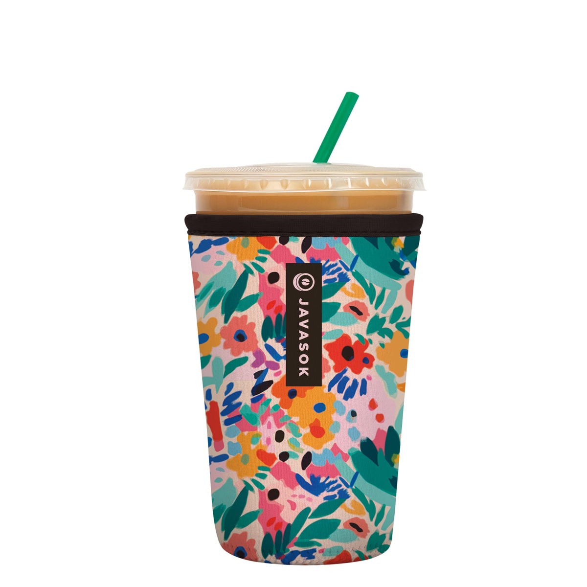 Sok It JavaSok abstract floral sleeve showing 22-28oz capacity and style.