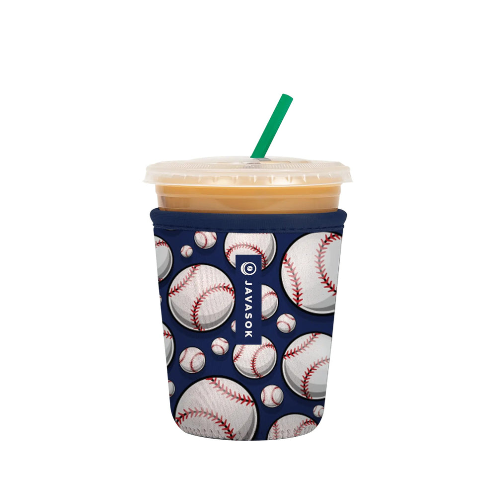 Sok It JavaSok iced coffee sleeve with baseball pattern keeps 22-28oz drinks cold