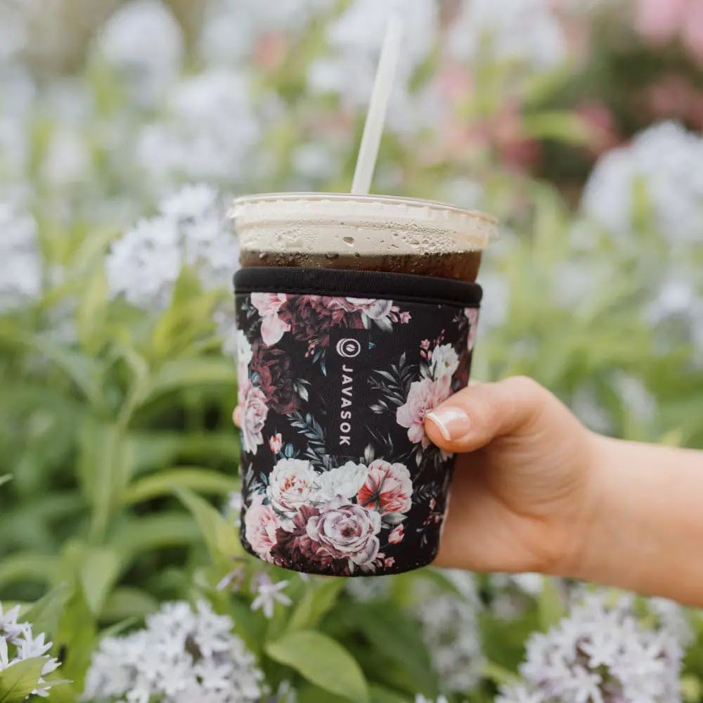 Sok It JavaSok Bloom at Night sleeve on iced coffee for all-day chill