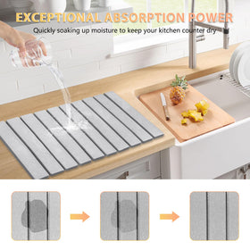 SOKINCLR super-absorbent mat absorbing water from dishes