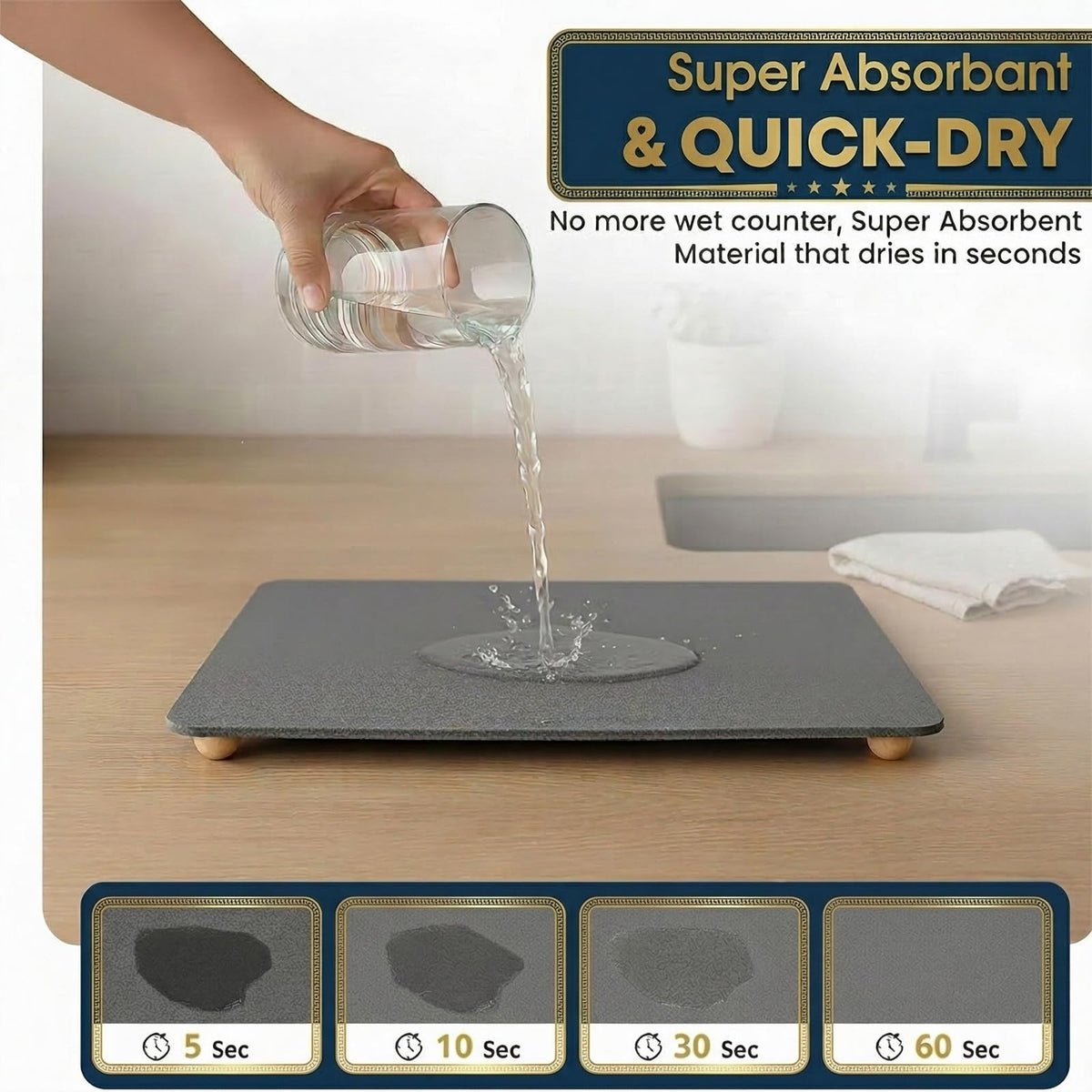 SolaVelle Diatomaceous Earth mat closeup shows porous surface for fast moisture absorption