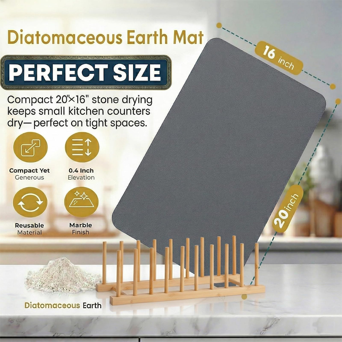 SolaVelle multi-use stone mat suitable for pet bowls, plants, or produce rinsing