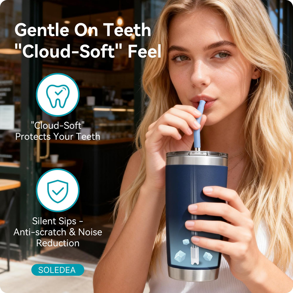 Soledea silicone-tip straw for lip-safe, smooth sipping.